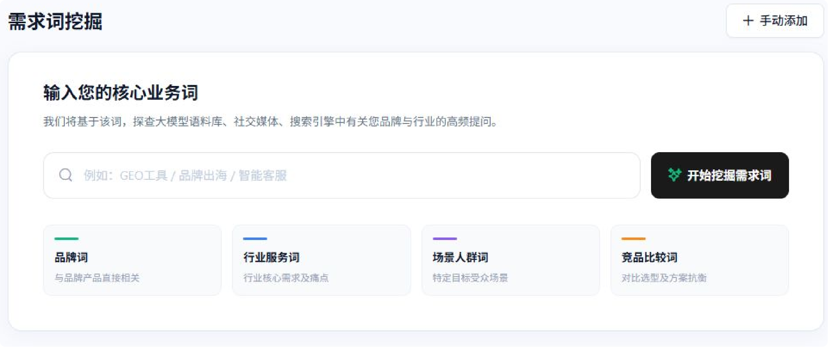 96智见需求词挖掘中的核心业务词和四类需求词页面