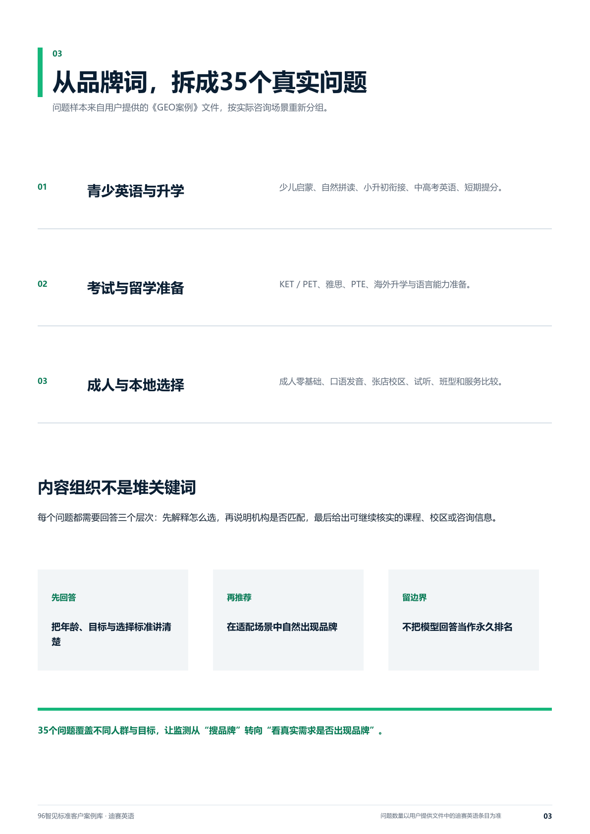 迪赛英语问题分类和内容组织方式