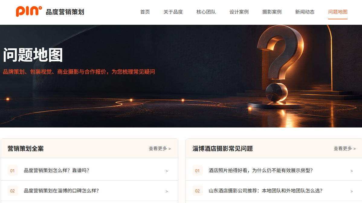 品度营销策划问题地图中的营销策划和酒店摄影问题分类